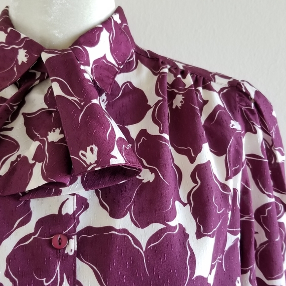 VTG 80s Pykettes Floral Secretary Blouse - Picture 2 of 8